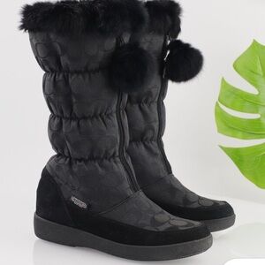 Vintage Coach Theona Signature Rabbit Fur Jacquard Winter Boots Size 6.5 New